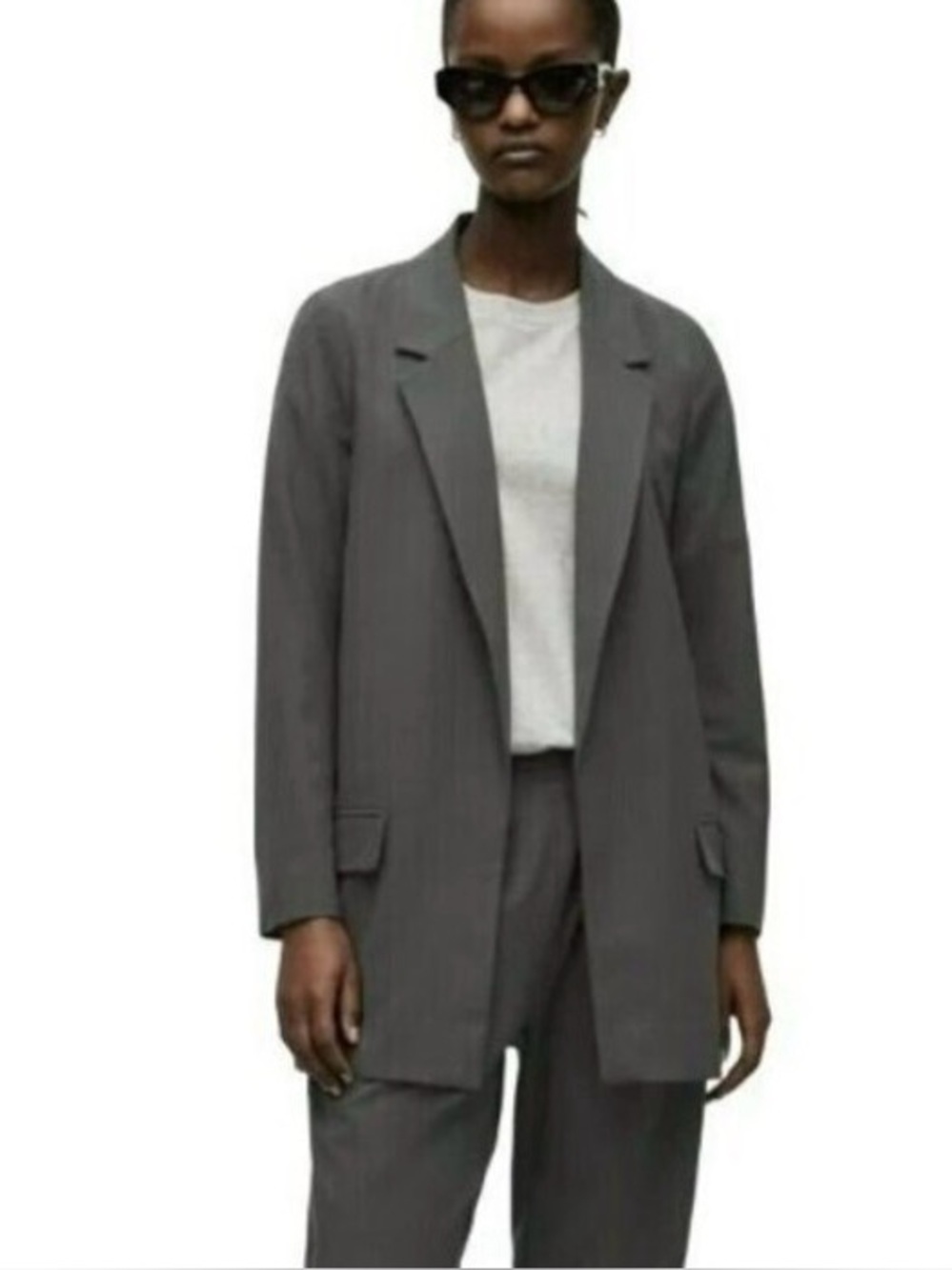 All Saints Black Smoke Aleida Open Long Length Blazer Jacket Size 4 NEW
